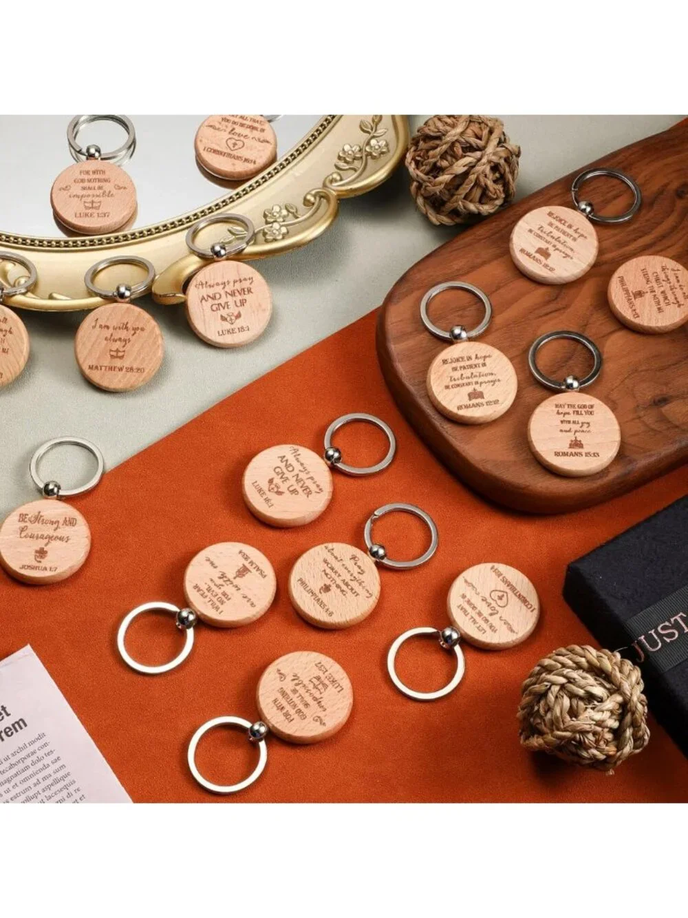 50 Inspirational Bible Verse Keychains - Religious Wooden Gifts for Men